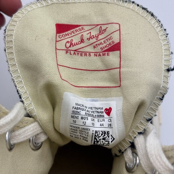 Comme Des Garçons PLAY Converse High Top Sneakers Mens 10 Womens 12 Heart Logo - Picture 12 of 12